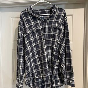 Black and White Plaid Button-Up Flannel